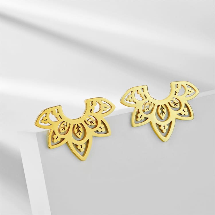 Fleur de Lotus boucle d’oreille en acier inoxydable - Or - Boucles d’Oreilles