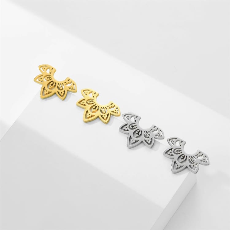 Fleur de Lotus boucle d’oreille en acier inoxydable - Boucles d’Oreilles Image