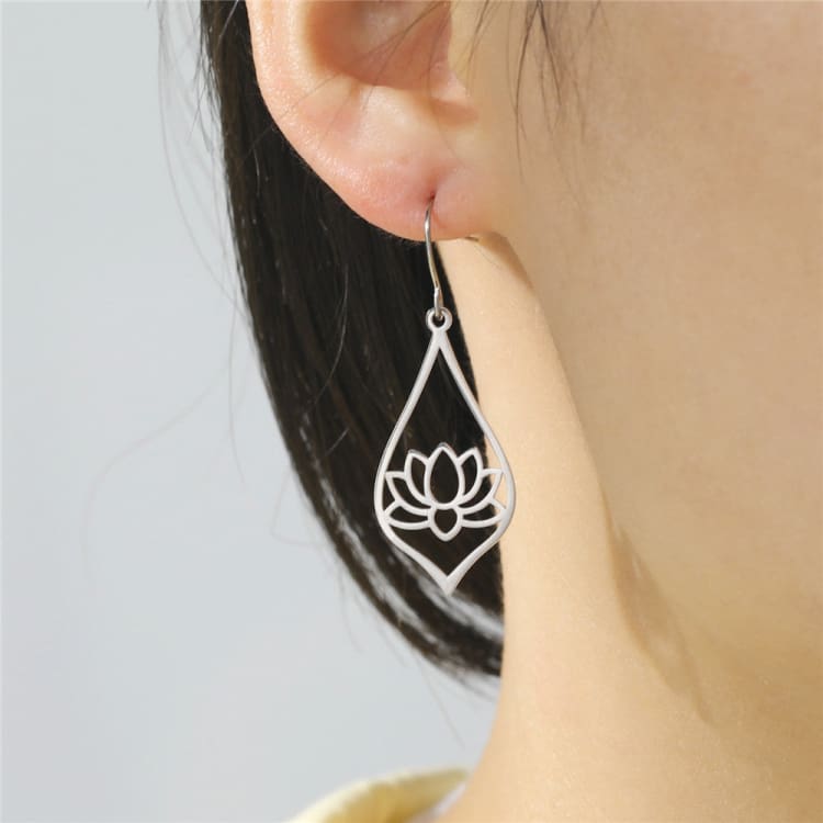 Fleur de Lotus boucles d’oreilles en forme de goutte d’eau - Boucles d’Oreilles