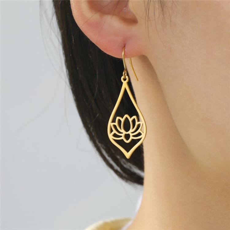 Fleur de Lotus boucles d’oreilles en forme de goutte d’eau - Boucles d’Oreilles