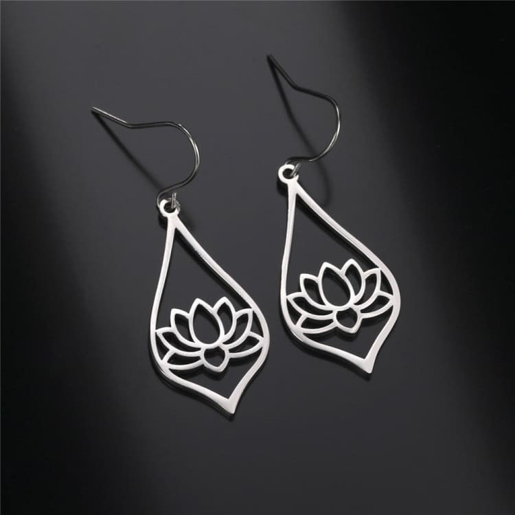 Fleur de Lotus boucles d’oreilles en forme de goutte d’eau - Argent - Boucles d’Oreilles