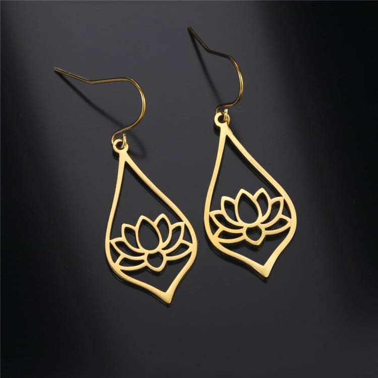 Fleur de Lotus boucles d’oreilles en forme de goutte d’eau - Or - Boucles d’Oreilles