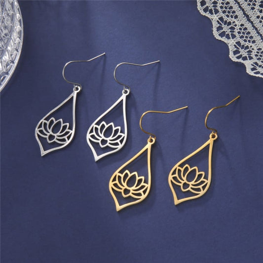 Fleur de Lotus boucles d’oreilles en forme de goutte d’eau - Boucles d’Oreilles