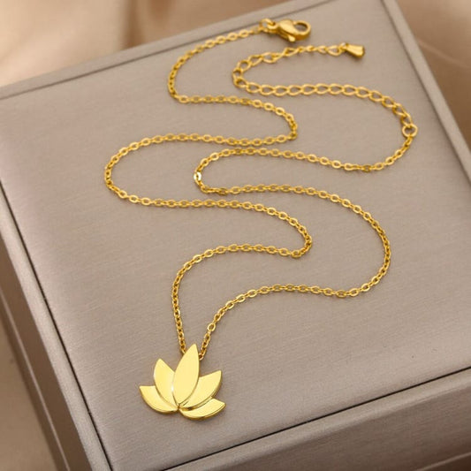 Fleur de lotus Collier pendentif en relief plein - Collier