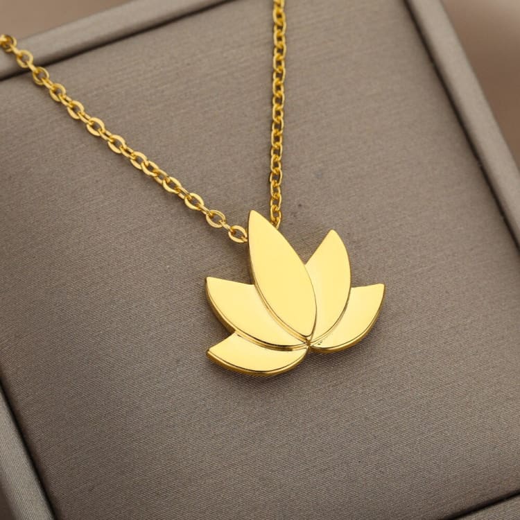 Fleur de lotus Collier pendentif en relief plein - Collier