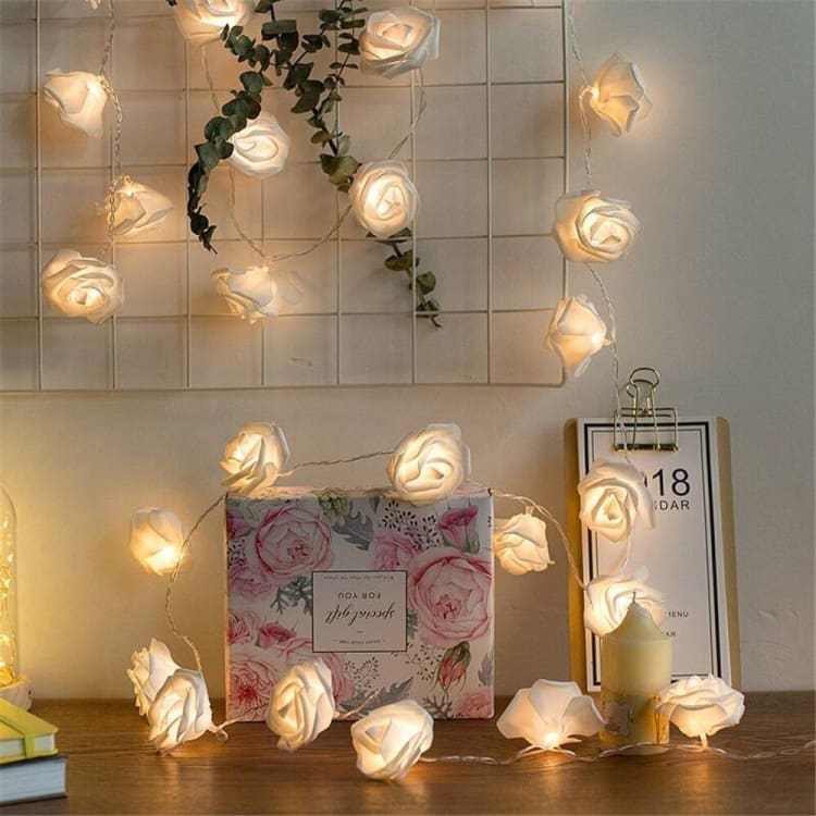 Guirlande de roses lumineuses - 1.5 mètres - 10 LED / Blanc