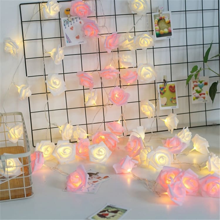 Guirlande de roses lumineuses - 1.5 mètres - 10 LED / Rose et Blanc