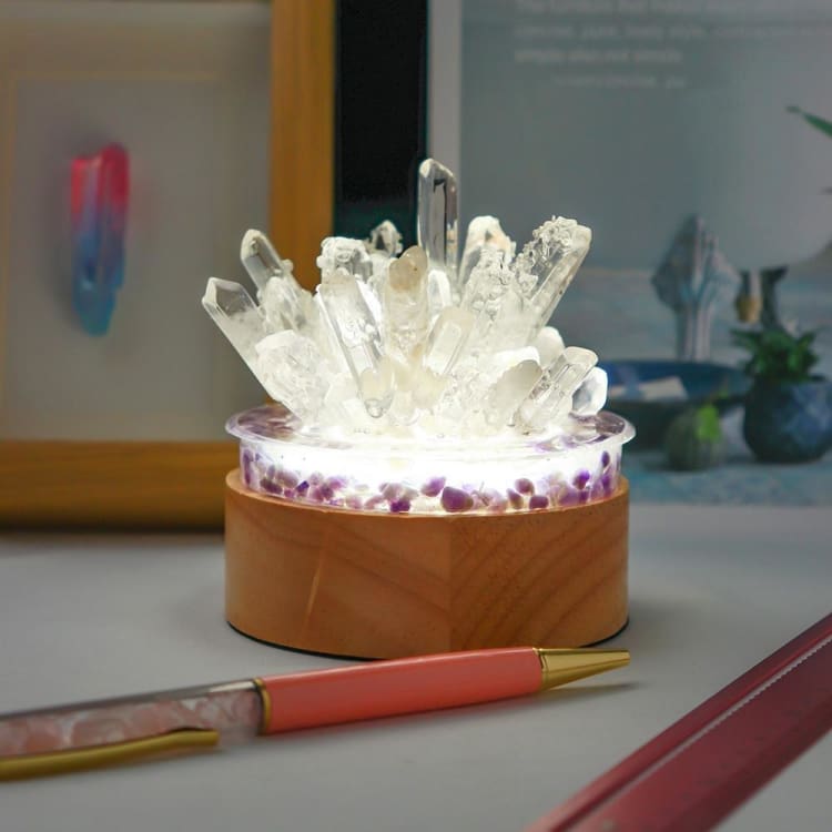 Lampe de chevet en Quartz Clair et Améthyste - Blanc