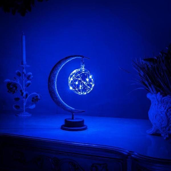 Lampe lune en corde de chanvre. - Bleu profond