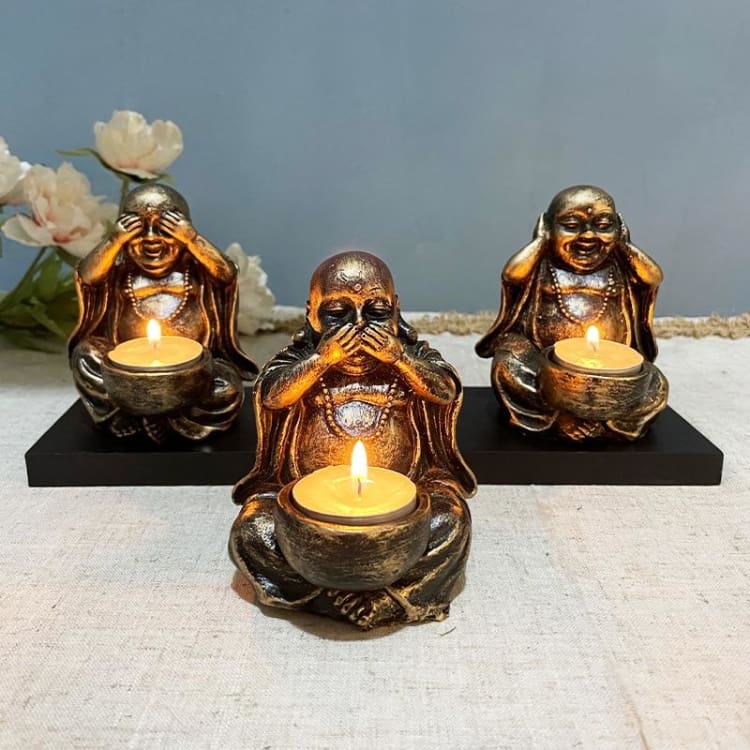 Lot de 3 bougeoirs ’ la sagesse de Bouddha ’