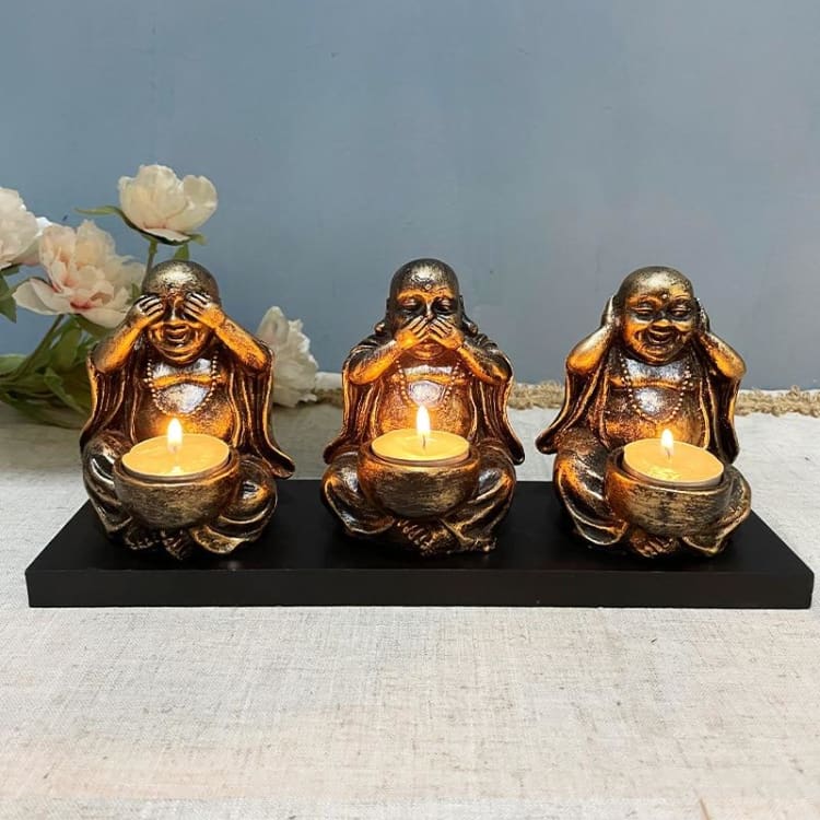Lot de 3 bougeoirs ’ la sagesse de Bouddha ’