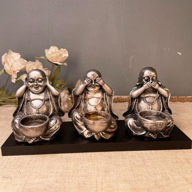 Lot de 3 bougeoirs ’ la sagesse de Bouddha ’ - silver with base