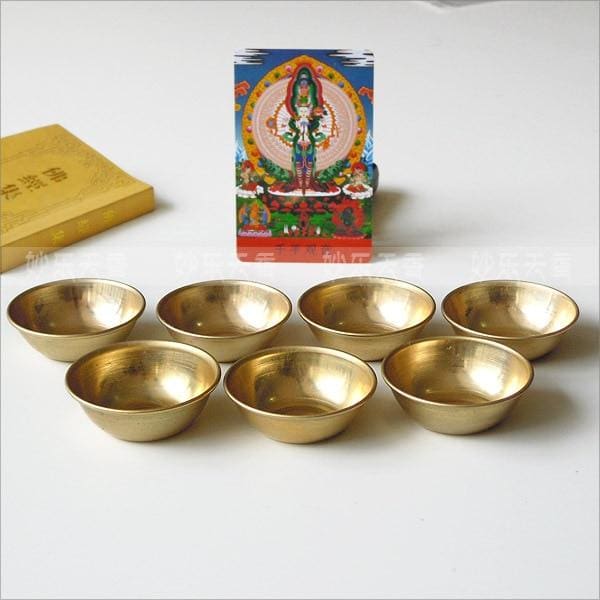Lot de 7 mini bols à offrande Tibétains en cuivre