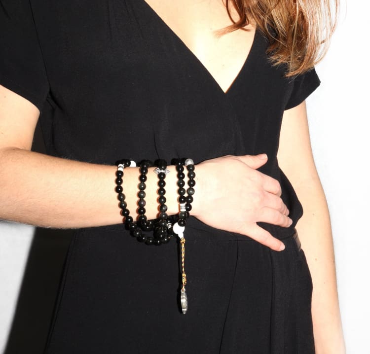 Mala en Obsidienne et Perles de Bénitier - bracelet