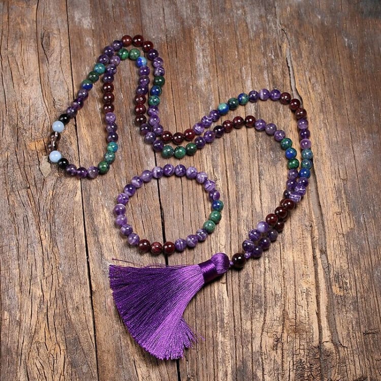 Parure collier et bracelet en améthyste et azurite