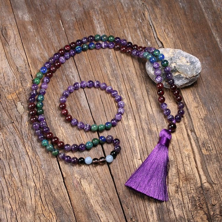 Parure collier et bracelet en améthyste et azurite