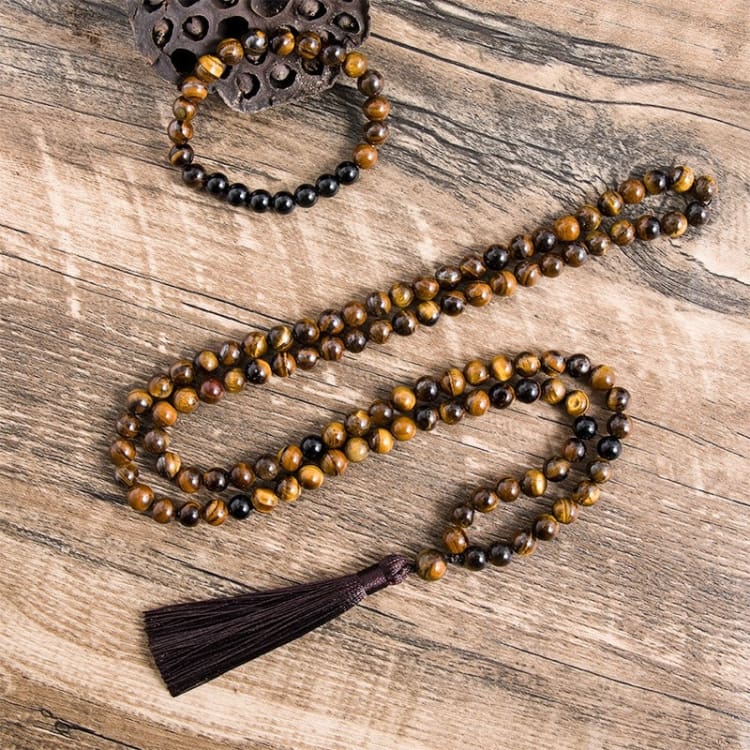 Parure collier et bracelet en œil de tigre et onyx