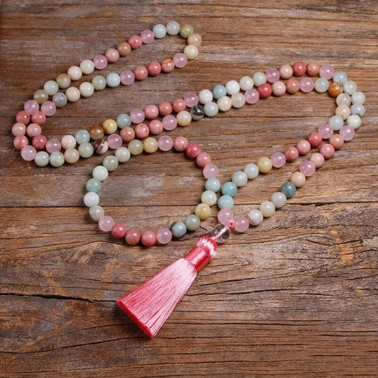 Parure collier et bracelet en quartz rose et amazonite