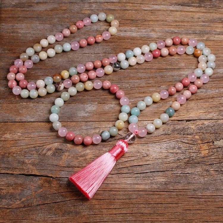 Parure collier et bracelet en quartz rose et amazonite