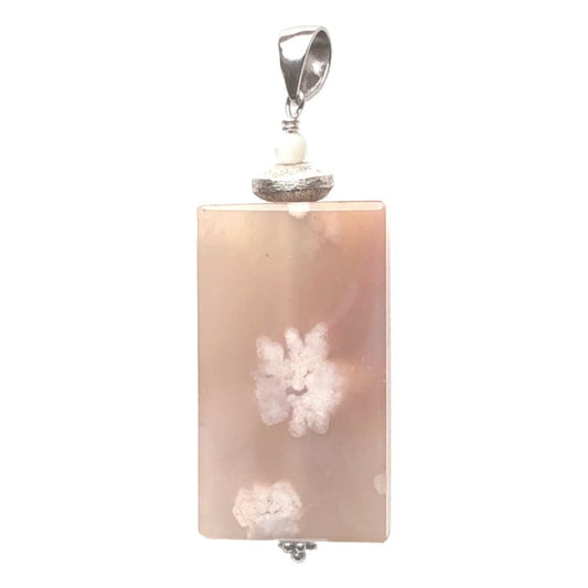 Pendentif Agate Fleur rose et Argent