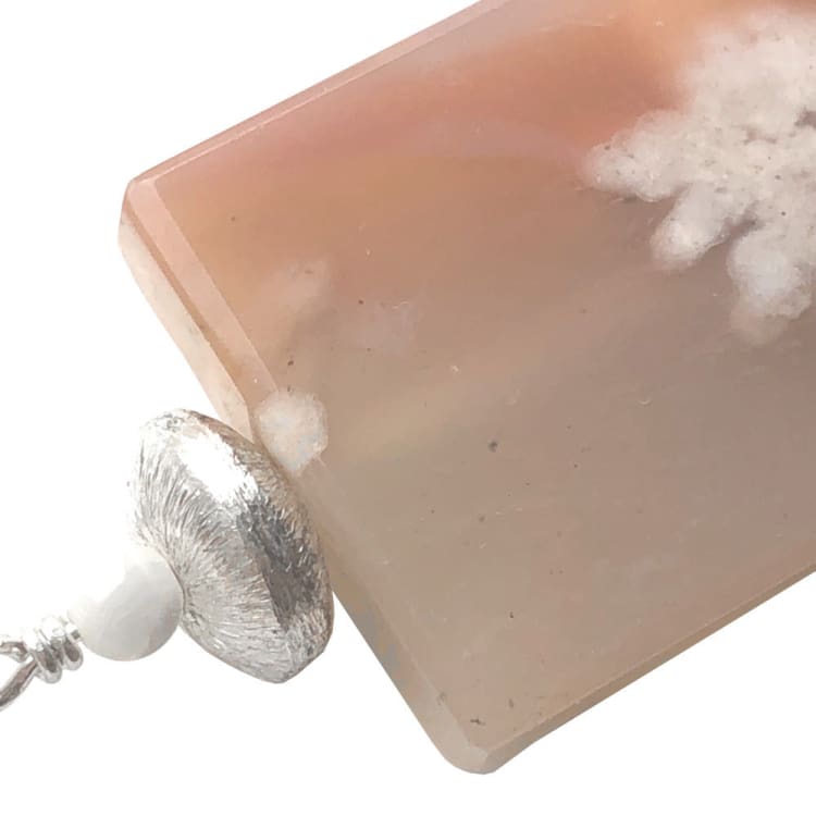Pendentif Agate Fleur rose et Argent