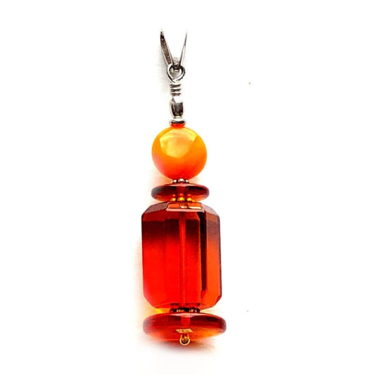 Pendentif Ambre 2 couleurs et Argent - Pendentif