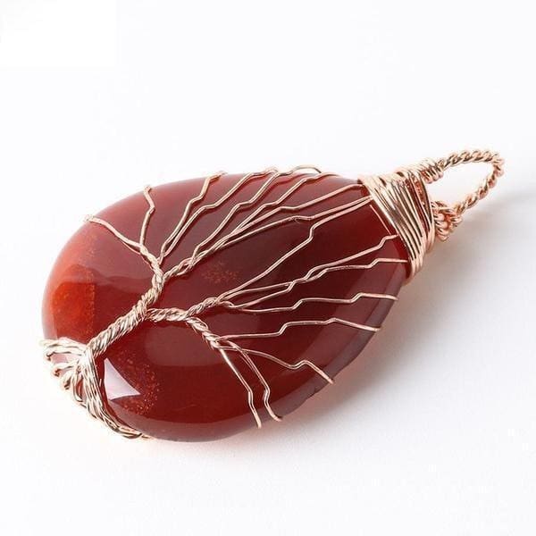 Pendentif Arbre De Vie Artisanal (13 Pierres Disponibles) - Agate Rouge - Pendentif
