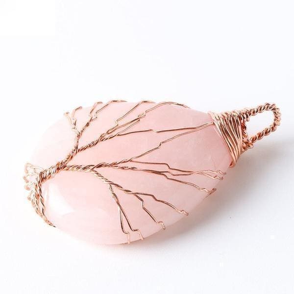 Pendentif Arbre De Vie Artisanal (13 Pierres Disponibles) - Quartz Rose - Pendentif