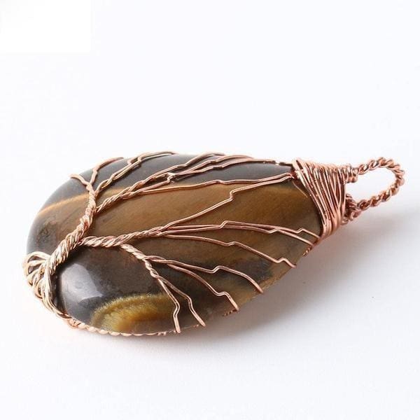 Pendentif Arbre De Vie Artisanal (13 Pierres Disponibles) - Oeil De Tigre - Pendentif