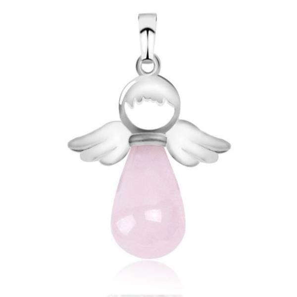 Pendentif Ange Protecteur en Pierre Naturelle sur fond blanc en quartz rose