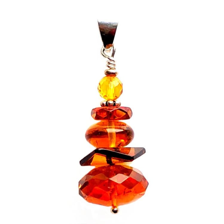 Pendentif en Ambre facetté et Argent - Pendentif