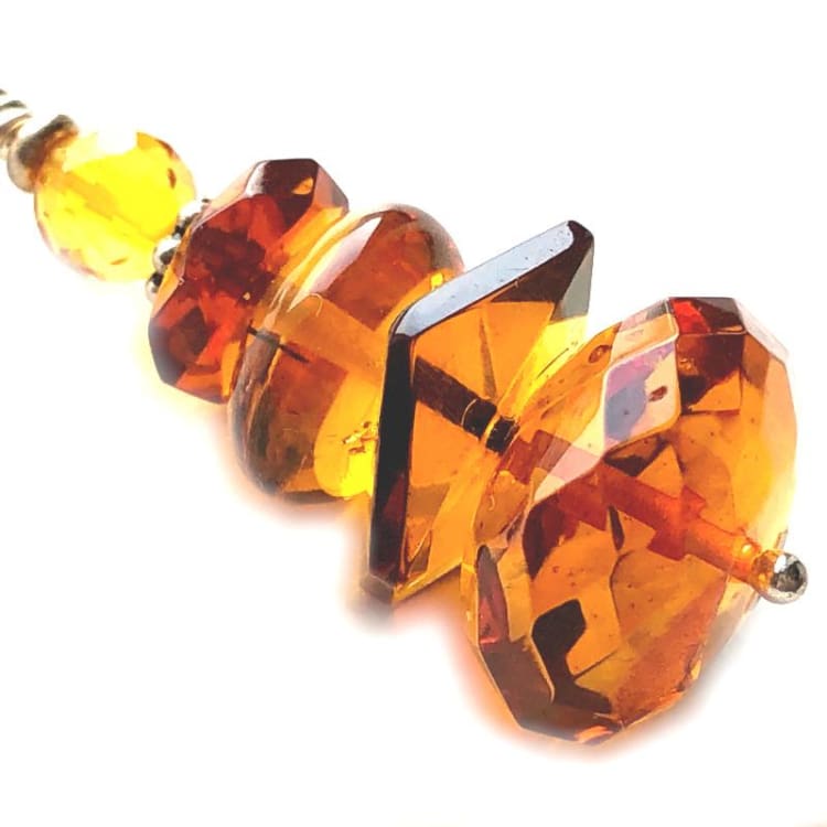 Pendentif en Ambre facetté et Argent - Pendentif