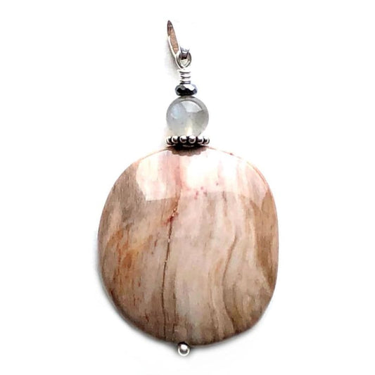 Pendentif en Bois pétrifié et Argent - Pendentif