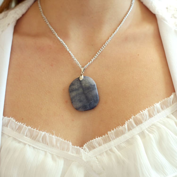 Pendentif Rectangulaire En Aventurine Bleue - Pendentif