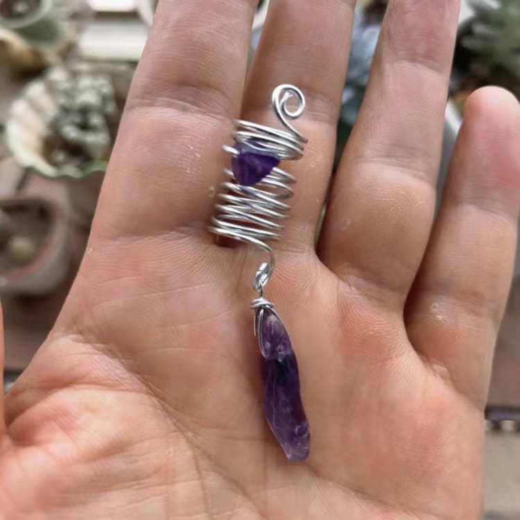 Perles en pierres naturelles pour dreadlock - Améthyste Argenté