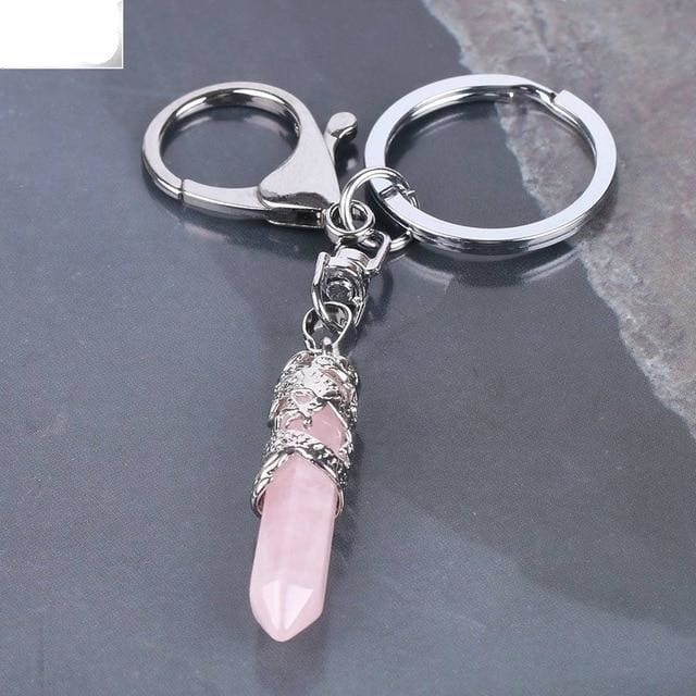 Porte-clés Pointe de Cristal - Quartz Rose - decoration