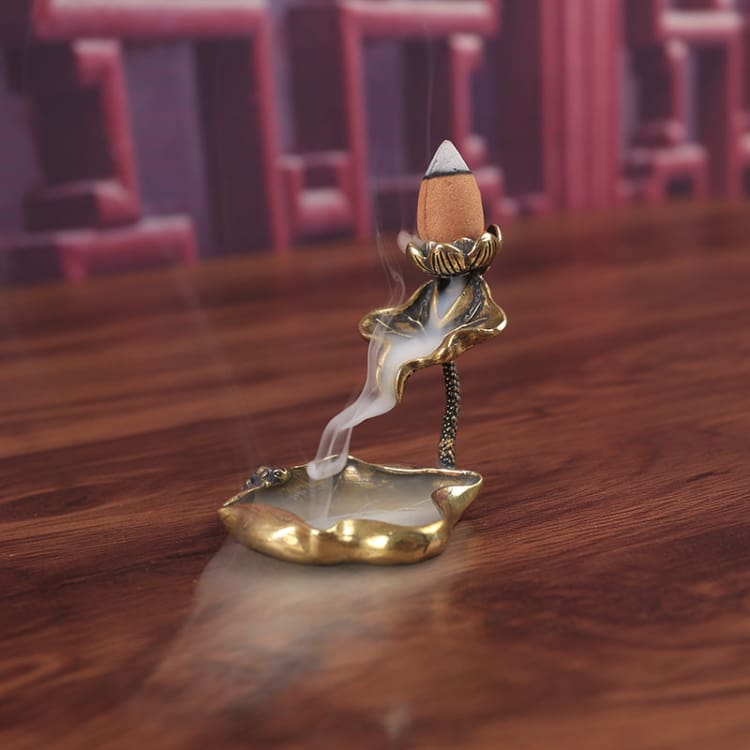 Porte encens feuille de lotus en metal - Décoration