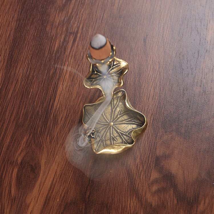 Porte encens feuille de lotus en metal - Décoration