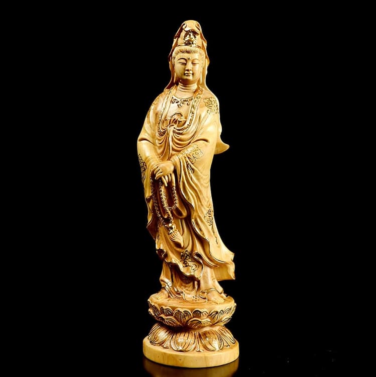 Statuette de Bouddha GuanYin en bois de buis