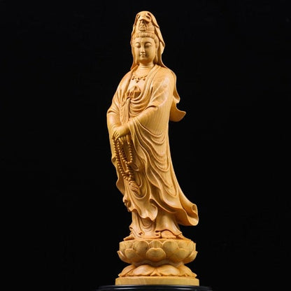 Statuette de Bouddha GuanYin en bois de buis - 21CM