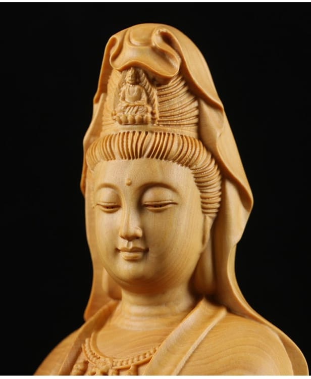 Statuette de Bouddha GuanYin en bois de buis