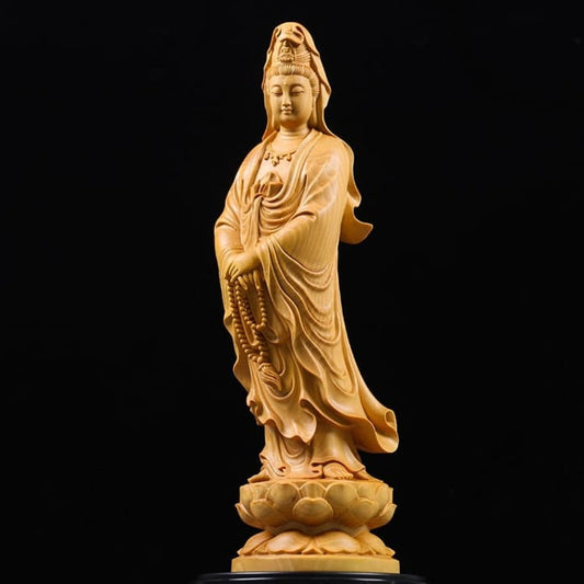 Statuette de Bouddha GuanYin en bois de buis