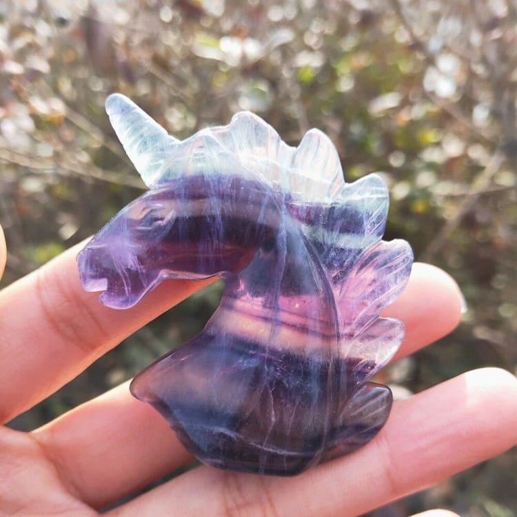 statuette de licorne en cristal de fluorite - decoration