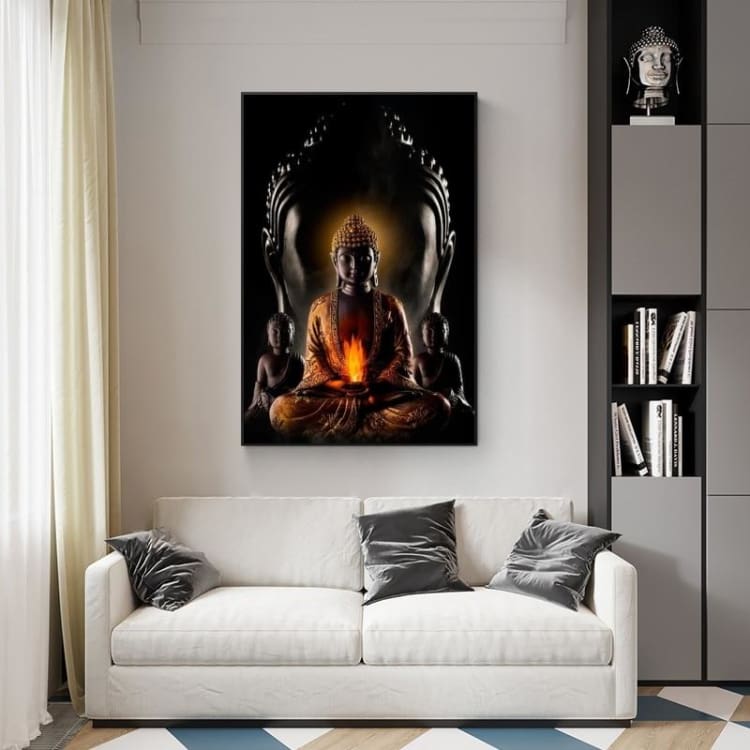Tableau Bouddha en méditation accroché dans un salon apaisant