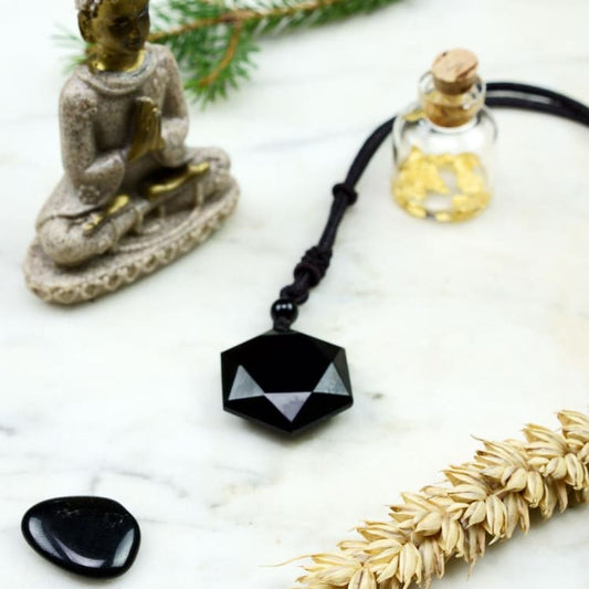 Talisman Hexagonal en Obsidienne - Collier