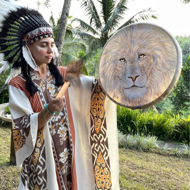 Tambour Chamanique lion blanc