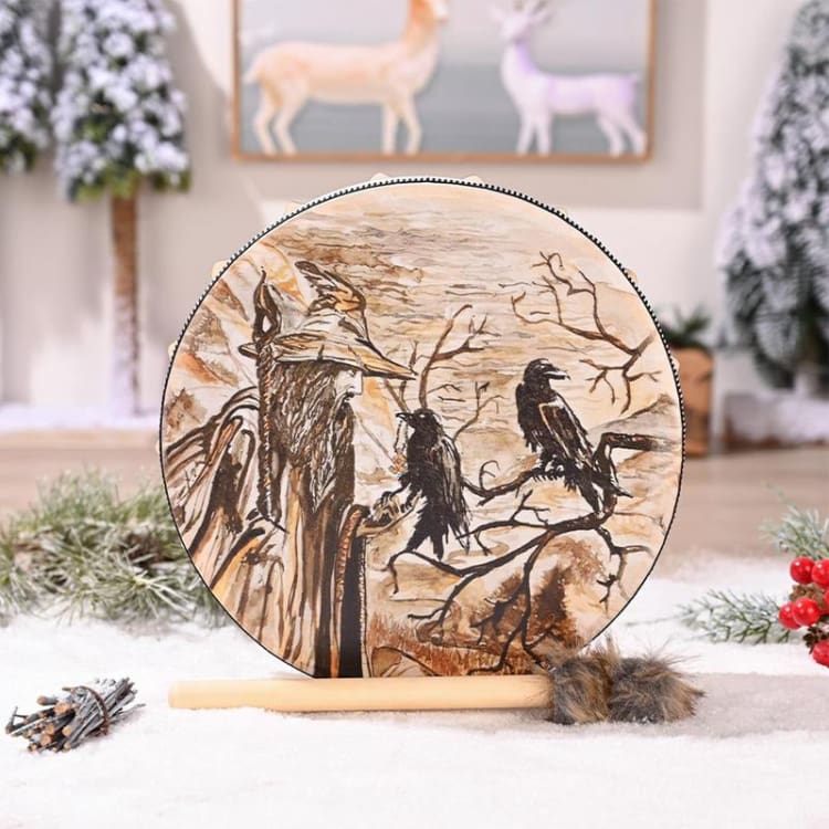 Tambour Chamanique magicien avec des corbeaux