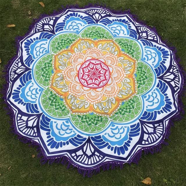 Tapis de plage zen mandala jaune bleue rouge