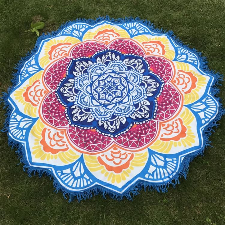 Tapis de plage zen mandala jaune bleue rouge Image