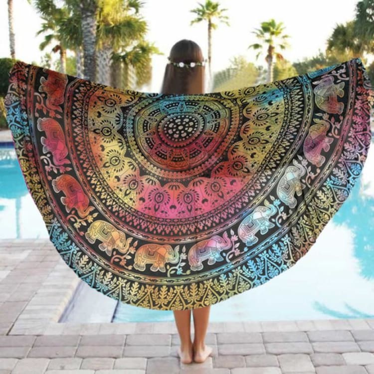 Tapis de plage zen motifs éléphants